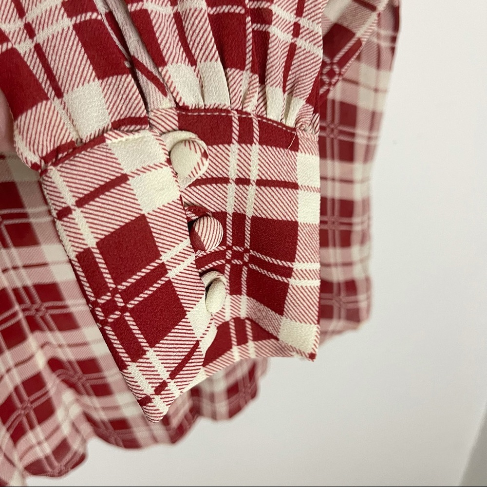 Reformation Red and Cream Plaid Button-Up Shirt - Picture 6 of 8